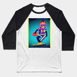 Pumpkin head skull playing basketball and skateboarding Baseball T-Shirt